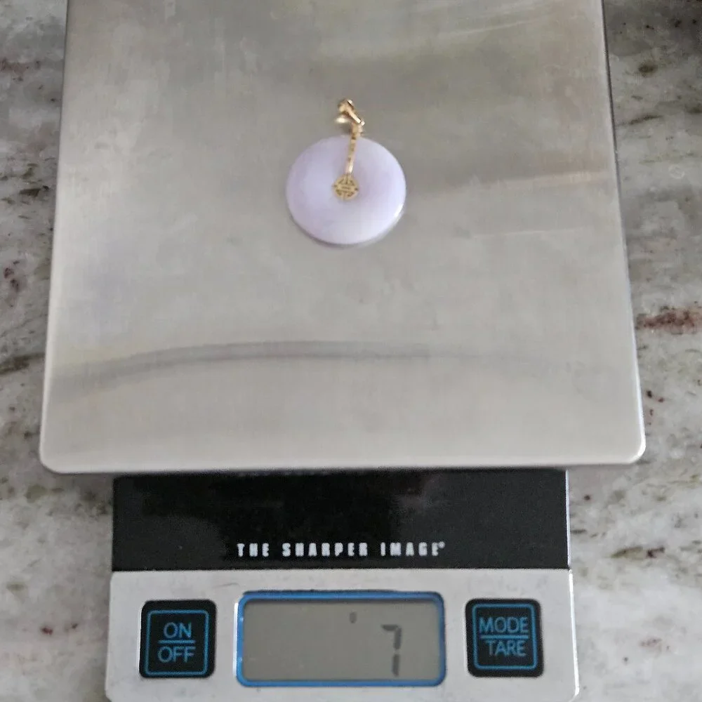 VINTAGE GUMPS 14K LAVENDER JADE GOOD LUCK BI CHINESE PENDANT NECKLACE ENHANCER